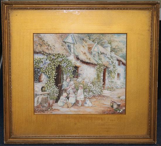 After Birket-Foster Children outside a cottage, 10.5 x 12in.